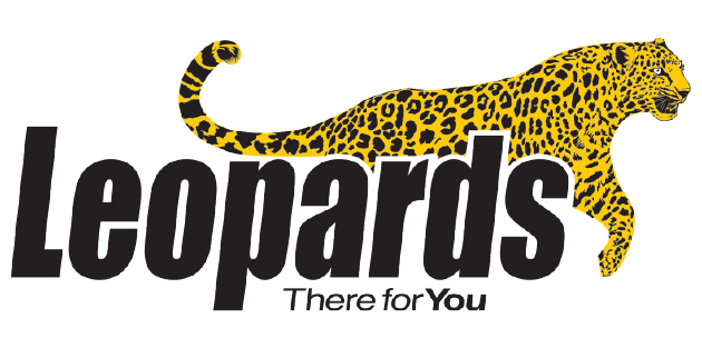 Leopards Courier Service logo with a running cheetah illustration and bold black text on a white background